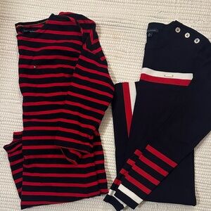 Tommy Hilfiger Navy Long-Sleeve Knit Dress with Red & White Stripe Accents